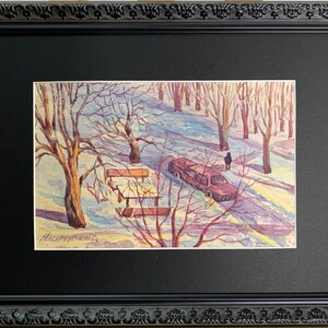 Makarchuk Ada, brillante pintura expresionista "Se acerca la primavera", pintura de acuarela vintage original del artista ucraniano soviético, única en su tipo