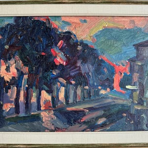 Pavel Dobrev, Bright impressionistic oil painting &quot;From the Night City series&quot; original vintage oil painting, Ukrainian Zaporozhye artist