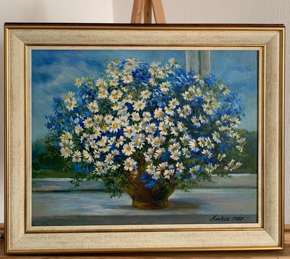 アレクサ、明るい印象派の絵画「ヒナギクのある花束」は、ウクライナの