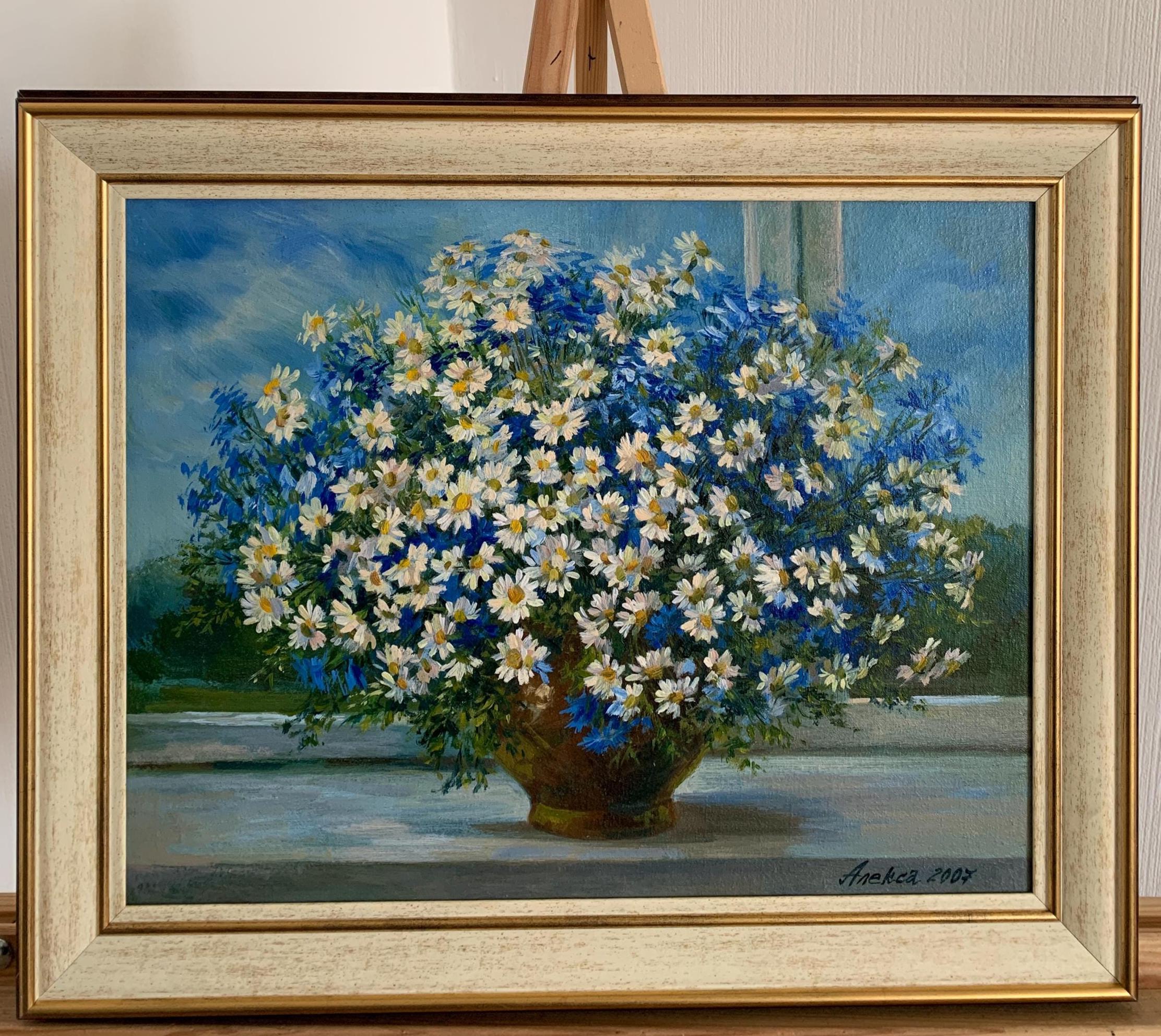 アレクサ、明るい印象派の絵画「ヒナギクのある花束」は、ウクライナの