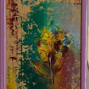 Hermosa pintura al óleo expresionista "Flor de la vida", pintura al óleo vintage original del artista ucraniano moderno - Zavadskaya Ekaterina, enmarcada