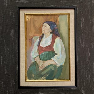 Kulagina Anna, pintura impressionista brilhante "Retrato da avó" pintura a óleo original, artista ucraniano soviético, único