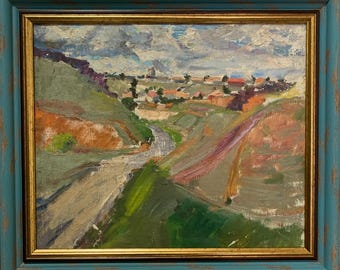 Shepa A., Bright expressionist oil painting "Mountain summer landscape" original vintage oil painting Ukrainian artist, one of a kind