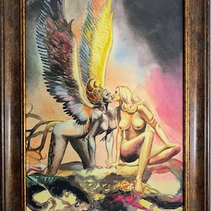 Autore, dipinto Bright Fantasy "Fantasia ucraina", acquerello originale d'epoca di un artista ucraino sovietico, pezzo unico, in cornice