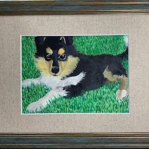 Author's, Vivid expressionist painting "My Puppy" original vintage watercolor painting Soviet Ukrainian artist, one of a kind, in frame