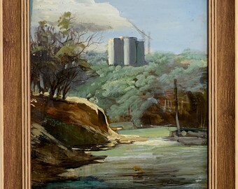 Serdyukov A., Vivid impressionist oil painting "Building of the outskirts of Kharkov" original vintage oil painting, one of a kind, in frame
