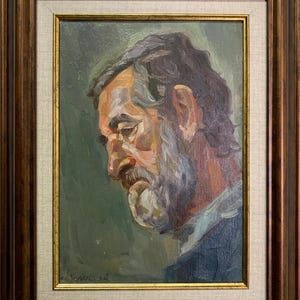 Kulagina A., pintura impresionista brillante "Retrato de un anciano", pintura al óleo vintage original del artista ucraniano soviético, única en su tipo