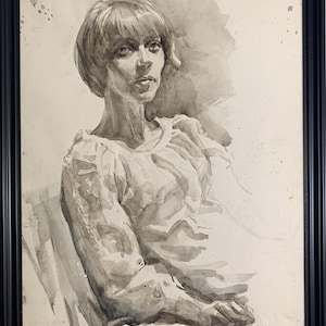 Vasyanovich V., pintura impressionista brilhante "Antigo retrato de uma menina", pintura vintage original, artista ucraniano soviético, única