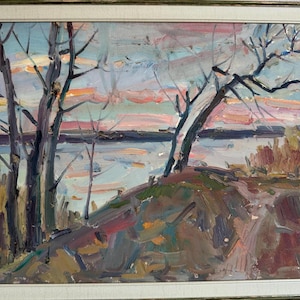 Pavel Dobrev, Bright impressionistic oil painting &quot;Скоро Весна&quot; original vintage oil painting, Ukrainian Zaporozhye artist, в раме