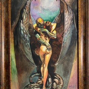Autore, dipinto Bright Fantasy "Fantasia ucraina", acquerello originale d'epoca di un artista ucraino sovietico, pezzo unico, in cornice