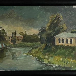 Pintura a óleo expressionista vívida "Tributo ao Dnieper", pintura a óleo original do artista ucraniano soviético - Afanasyeva, Cherkassy, moldura