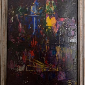 Kreminsky A., pintura a óleo expressionista brilhante "Night Kharkov" pintura a óleo vintage original do artista ucraniano soviético, em moldura elegante