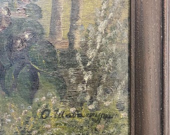 シャバトゥラ・O.作、ヴィンテージ油絵「古い夏の風景」 – 1930年代の