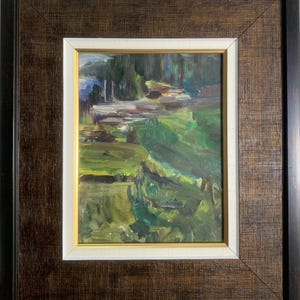 Vasyanovich V., Pintura impressionista brilhante "Dnieper steeps" pintura a óleo vintage original, artista ucraniano soviético, única, moldura