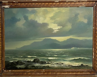 鮮やかな水彩画「海の波」、ソビエトウクライナのアーティストによる