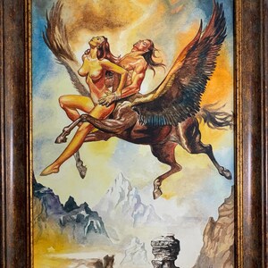 Pintura de fantasía brillante del autor "Fantasía ucraniana", acuarela vintage original de artista ucraniano soviético, única en su tipo, enmarcada