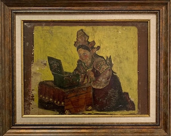 Bright Vintage expressionist oil painting on Wood &quot;Fabulous Riches&quot; original vintage oil painting Ukrainian artist, in frame, one of a kind