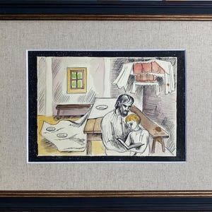 Author's, Bright National Folklore painting "Sadness before Images" original vintage ink painting Soviet Ukrainian artist, one of a kind