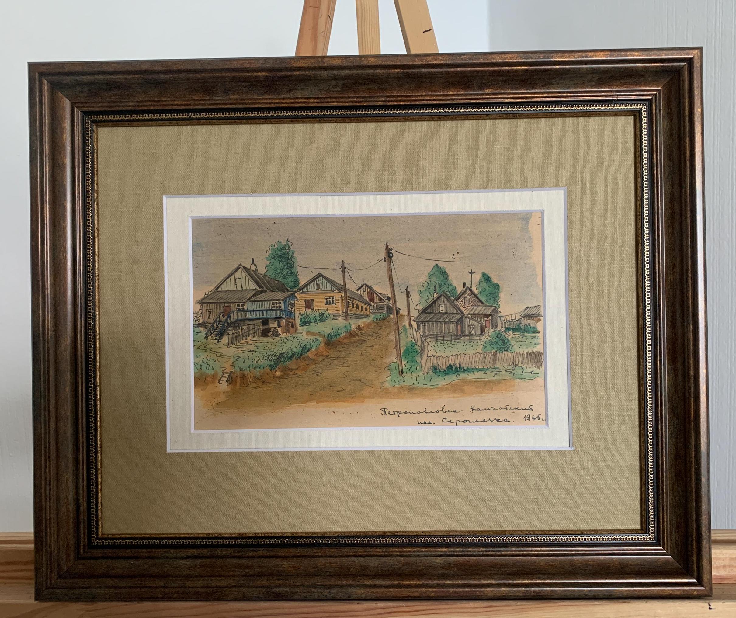 水彩画 ロシア　　1974年制作 作者署名入り　現地ソビエトにて購入 ヴィンテージのソビエト水彩画、ペトロパブロフスク・カムチャツキー村