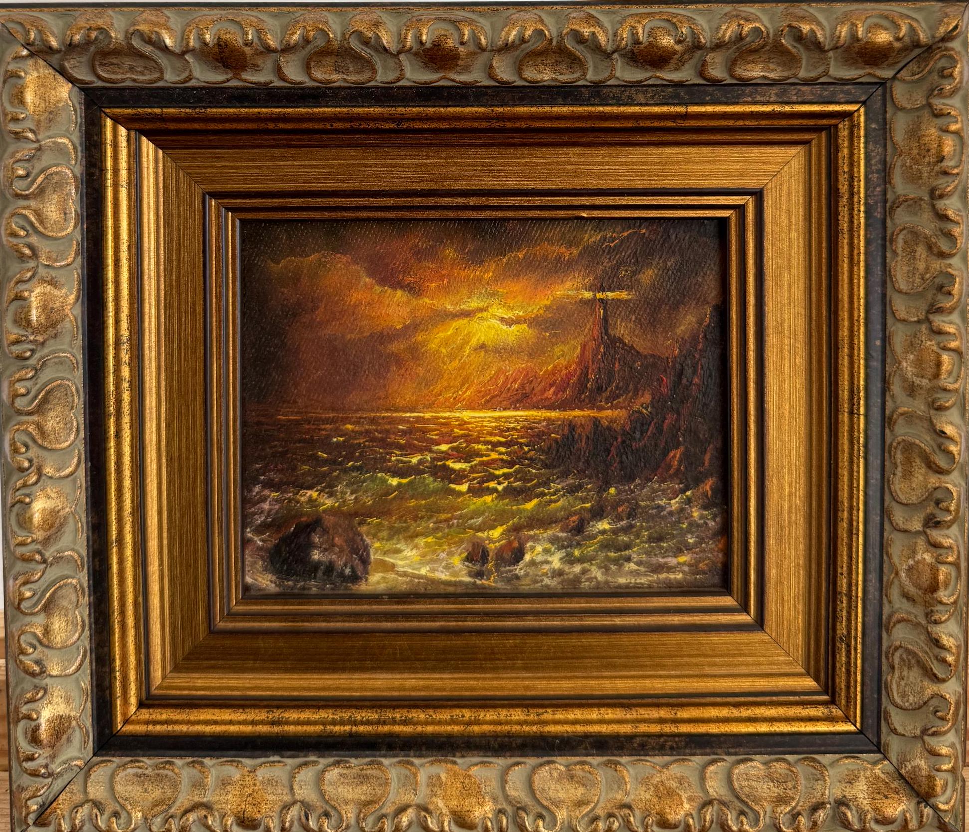 ツカノフ、明るい表現主義の油絵「灯台」オリジナルのヴィンテージ油絵