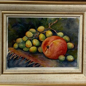 Dipinto impressionista luminoso "Deliziosa natura morta", acquerello originale d'epoca, artista sovietico ucraino, in cornice, pezzo unico