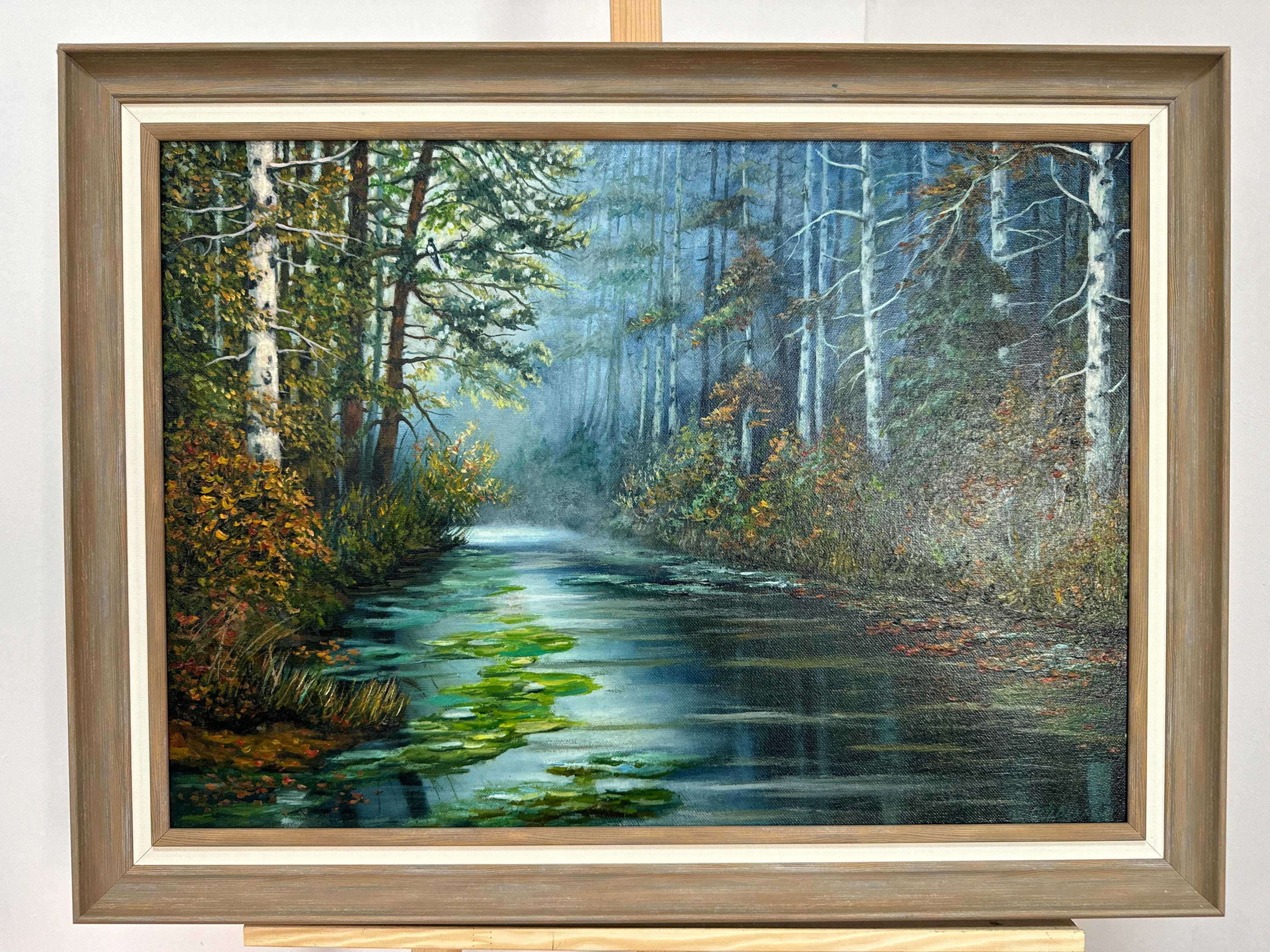 オスタペンコ E.、明るい印象派の絵画「森の川」オリジナルの油絵
