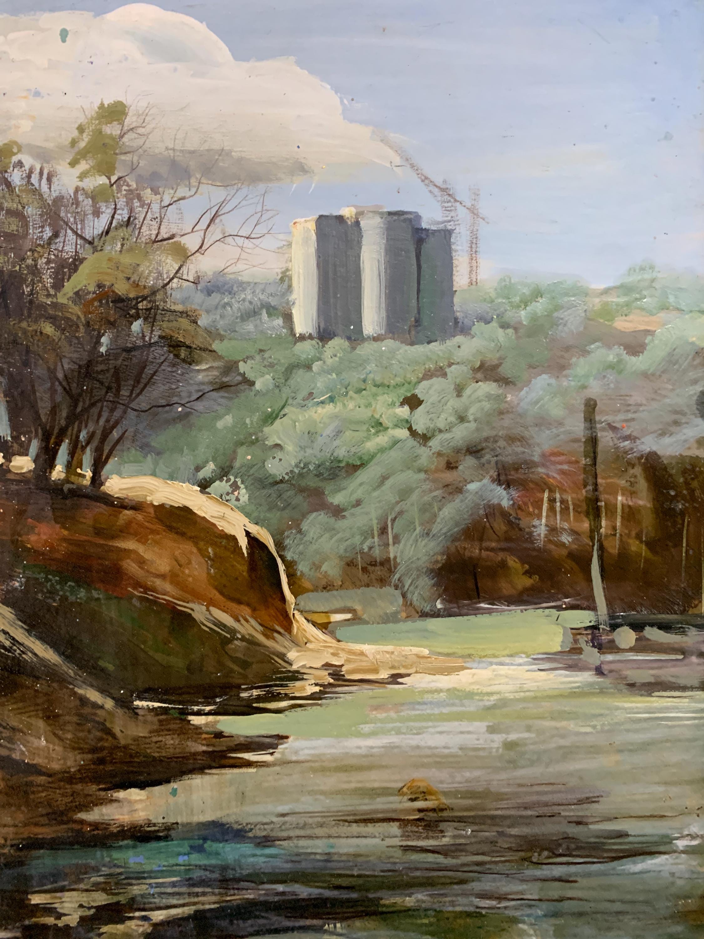 セルジュコフ A.、鮮やかな印象派の油絵「ハリコフ郊外の建物