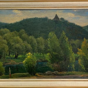 Shcherbina, Bright expressionist oil painting &quot;Mountain River&quot; original vintage oil painting Ukrainian artist, in a frame, one of a kind