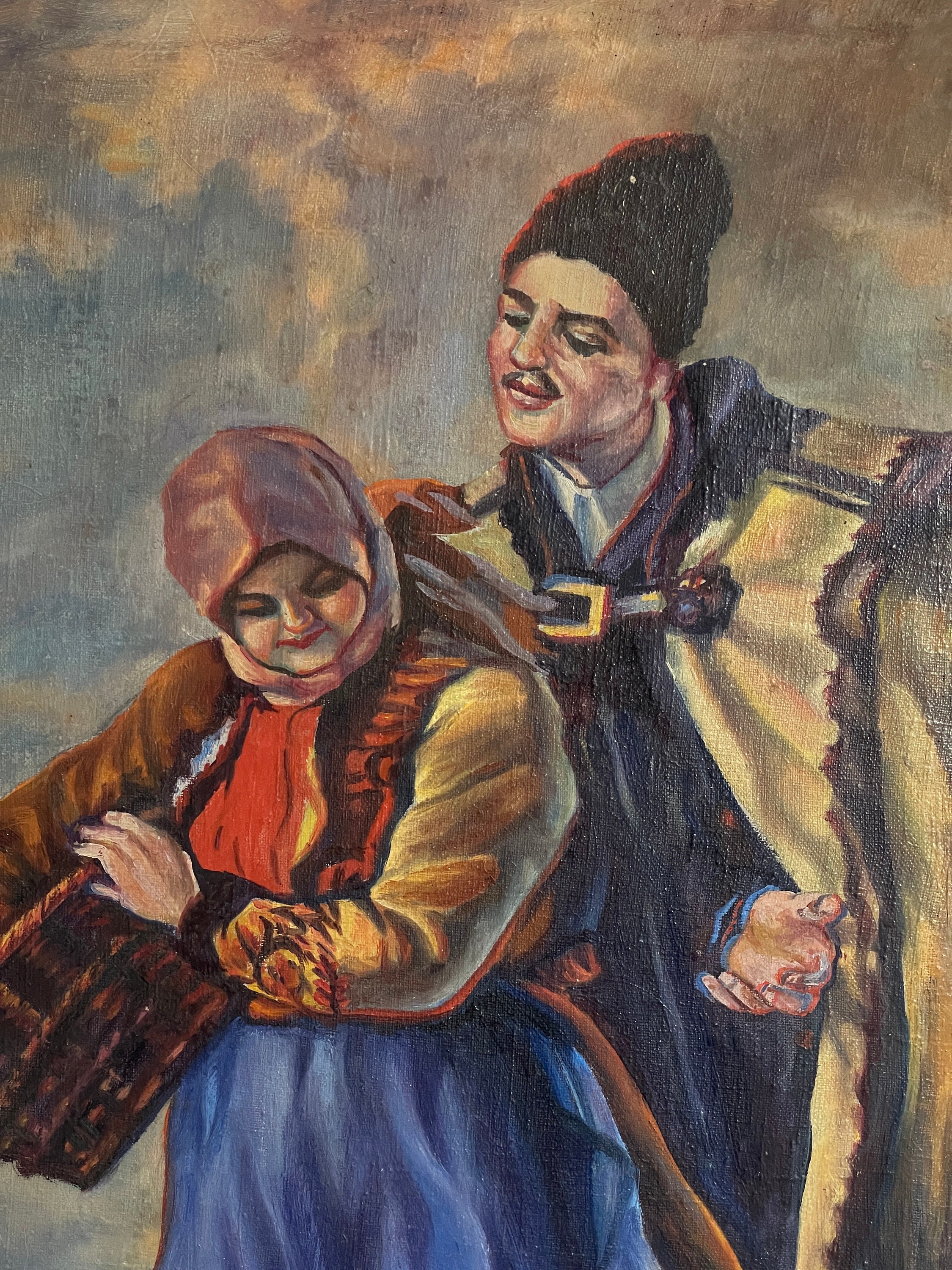 ノヴァク・J.、明るい印象派の絵画「農民の女性を口説く」ソビエト