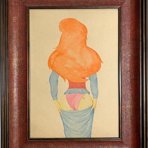 Brillante cuadro vanguardista de Odessa "Y yo soy pelirroja", acuarela vintage original de artista ucraniano soviético, pieza única, enmarcada.