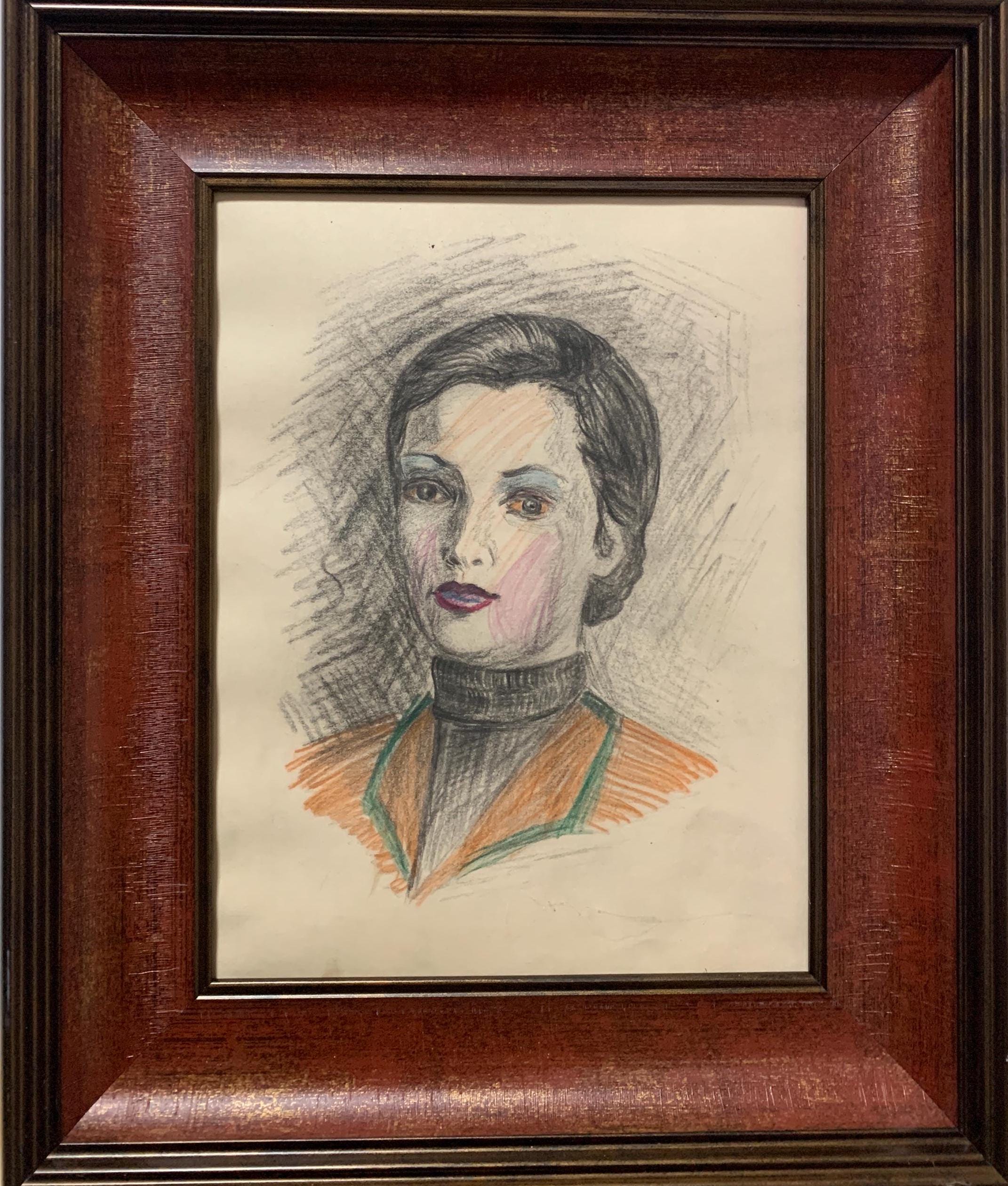 明るい前衛的な絵画「ソビエト少女の肖像」ソビエトウクライナの
