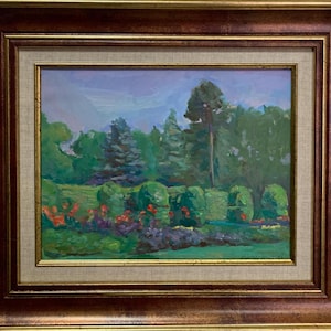 Kulagina A., cuadro impresionista brillante "En el parque", pintura al óleo original, artista ucraniano soviético, única en su tipo, en un marco elegante