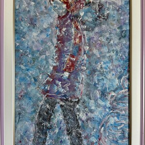 Zaven Martirosyan, Bright Lviv underground painting "Boy Snowman" original oil painting, Soviet Ukrainian artist, one of a kind, in frame