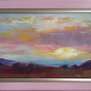 Maistrenko L., Pintura al óleo brillante impresionismo "Evening Sky" pintura al óleo vintage original, artista soviético ucraniano de Jarkov, enmarcado