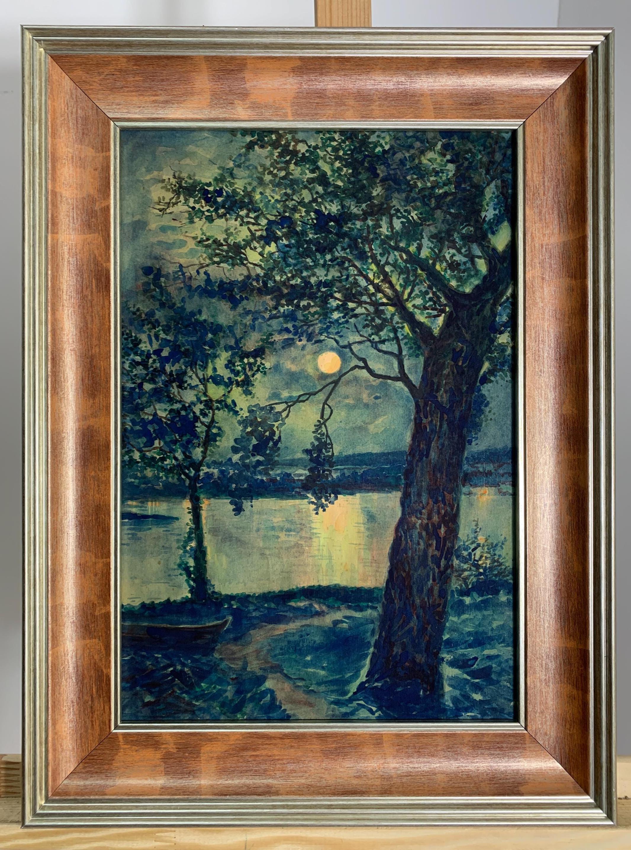 シュルガ V.、明るい印象派の絵画「夏の夜」、ソビエトウクライナの