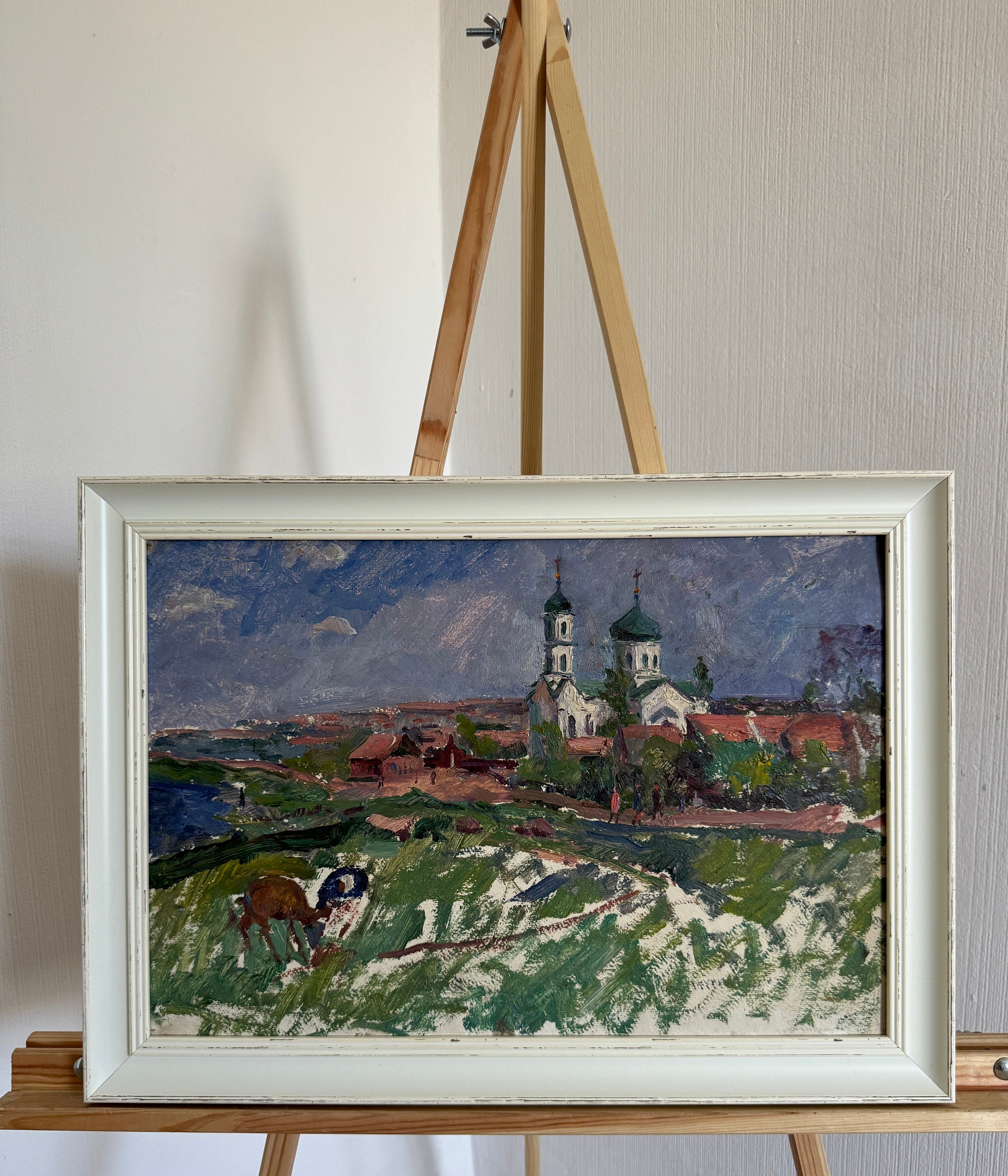 油絵　風景画 グリボク・ドミトリー、明るい印象派の油絵「夏の風景。ロゾヴァトカ