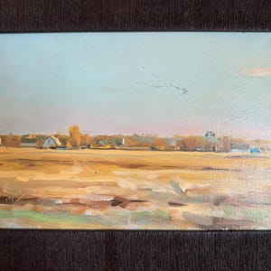 Krotov, Bright oil painting impressionism &quot;Outskirts of Zaporozhye, Field in August&quot; original vintage oil painting, Ukrainian Poltava artist