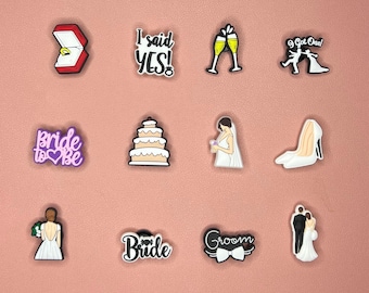 Set of 12 - Wedding Bride and Groom Comfy Shoe Charm Accessory