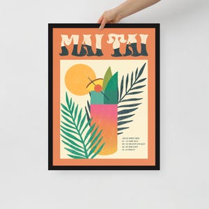 Mai Tai Recipe Framed poster - Vintage-Inspired Retro Tropical Cocktail Wall Art