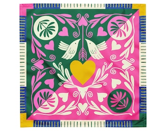 Scandinavian Folk Art Bandana, Color block Spring Neck Scarf, Spring Festival Accessory,