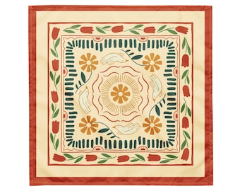 Scandinavian Birds Bandana / Retro Doves & Flowers Scarf