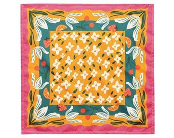 Bright & Bold Floral Fruit Bandana – Boho Chic Headscarf Accessory