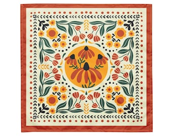 Scandinavian Wildflower Bandana: Folk Art Floral Scarf