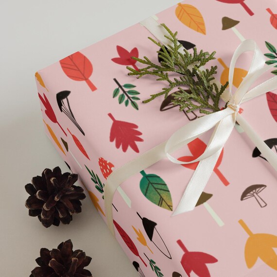 Autumn-Inspired Wrapping Paper - Mushrooms, Acorns, and Fall Leaves, Cozy Fall Gift Wrap