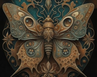 Cross stitch PDF chart – death's-head hawkmoth inspired moth, instant PDf file download