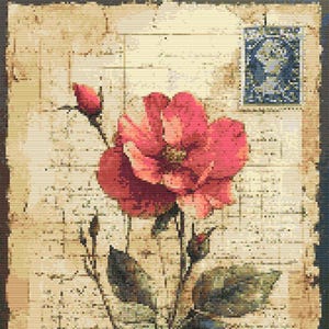 Gráfico de ponto cruz – Ramo de Rosa Mosqueta. Fundo vintage. Compatível com PK, arquivo PDF, cruz simples, diagramas claros, padrão de crochê, tapeçaria simples