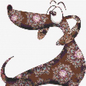 Gráfico de ponto cruz – Cachorro dachshund de desenho animado. Patchwork. Pattern Keeper, arquivo PDF, cruz simples, diagramas claros, padrão de crochê, tapeçaria simples