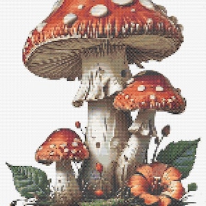 Gráfico de ponto cruz – Fly agarics. Cogumelos. Fácil para iniciantes. PK, arquivo PDF, cruz simples, diagramas claros, padrão de crochê, tapeçaria simples
