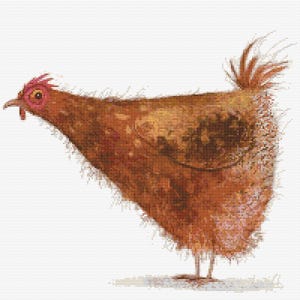 Gráfico de ponto cruz – Frango marrom engraçado e fofo em estilo cartoon. PK, arquivo PDF, cruz simples, diagramas claros, padrão de crochê, tapeçaria simples