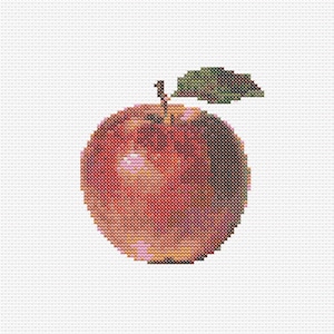 Kruissteekkaart – een appelcompositie, donker academia fruit halverwege de herfst pdf-bestandsontwerp, instant download, haakpatroon eenvoudig wandtapijt